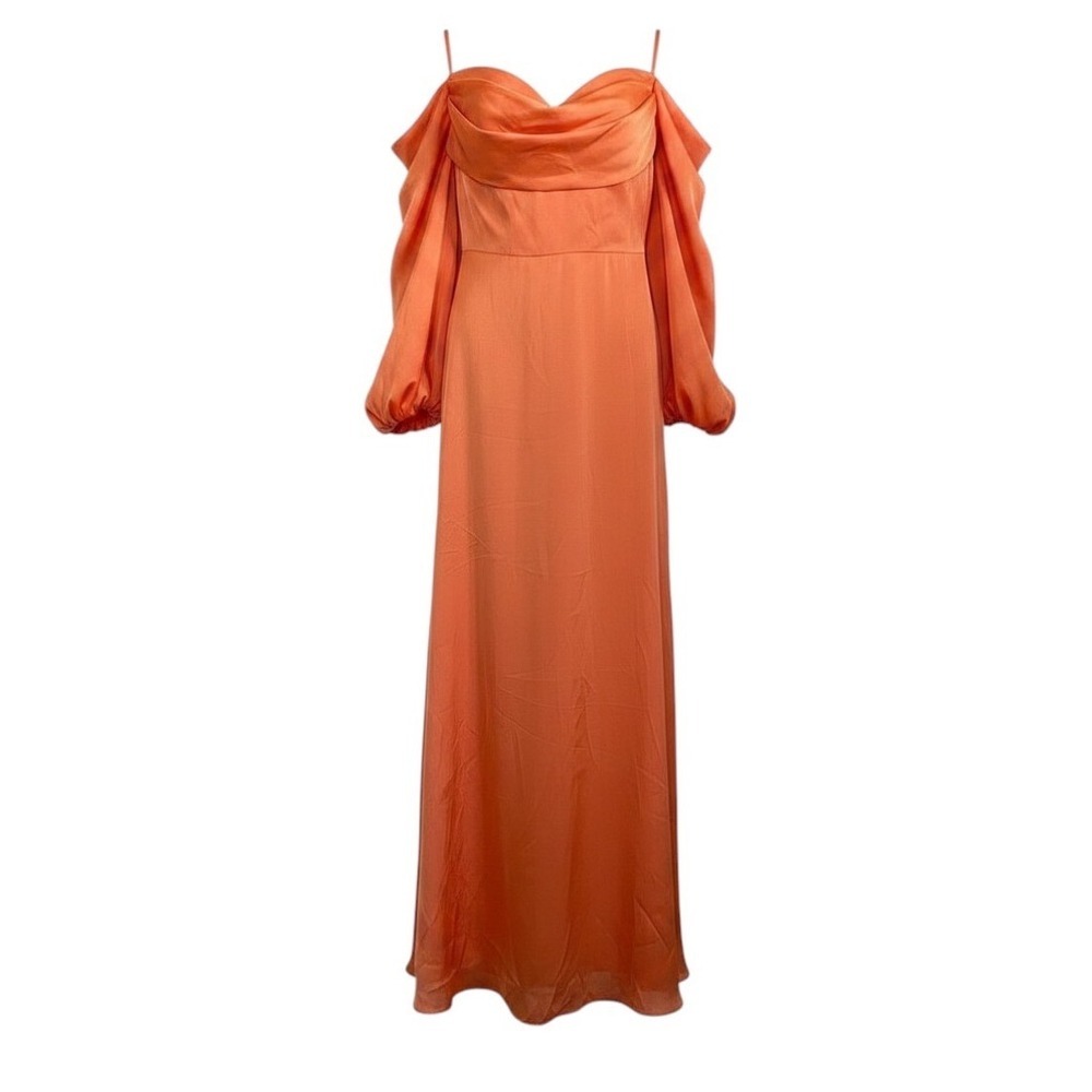 Vibrant Orange Satin corset Maxi Dress with Puff Sleeves maxiDress‎ US 2